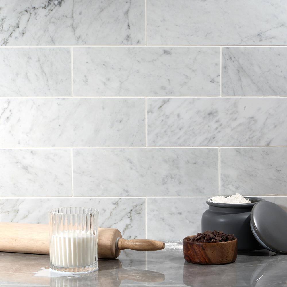 Carrara White Polished Marble 4x12 Subway Tile