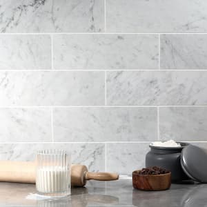 White Carrara 4 in. x 12 in. x 9mm Polished Marble Subway Tile (30 pieces / 10 sq. ft. / box)