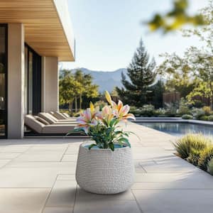 18.5 in. Large Crisp White (Enhanced Interior) Concrete Round Planter / Pot with Drainage Holes