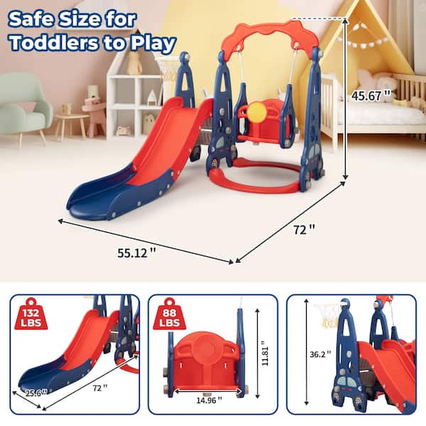 Nyeekoy 5 In 1 Toddler Slide And Swing Set, Toddler Outdoor Playset With  Football Gate, Basketball Hoops, Kids Indoor Playground Toy, Red+Blue