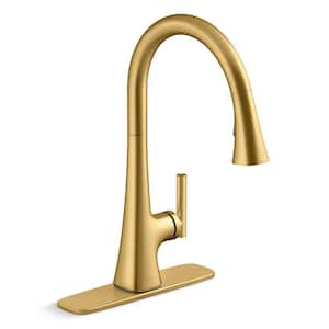 Conti Single Handle Pull Down Sprayer Kitchen Faucet in Vibrant Brushed Moderne Brass