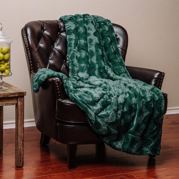 CHANASYA Soft Wave Teal Faux Fur Polyester Reversible Sherpa Shearling Throw Blanket - 50 in. x 65 in.