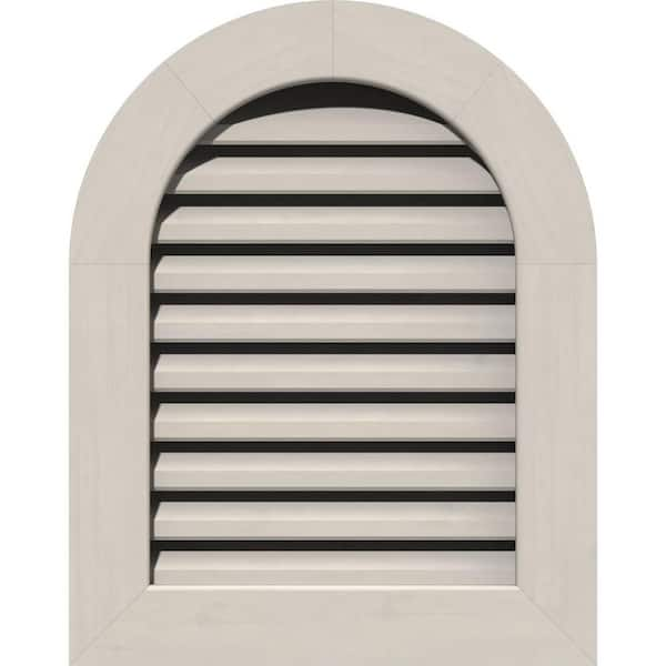 Ekena Millwork 21 in. x 39 in. Round Top Primed Smooth Pine Wood Paintable Gable Louver Vent