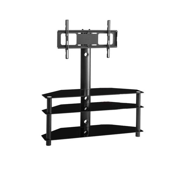 Clihome 43.3 in. W Black Tempered Glass TV Stand Fits TV's up to 65 in. with Shelves