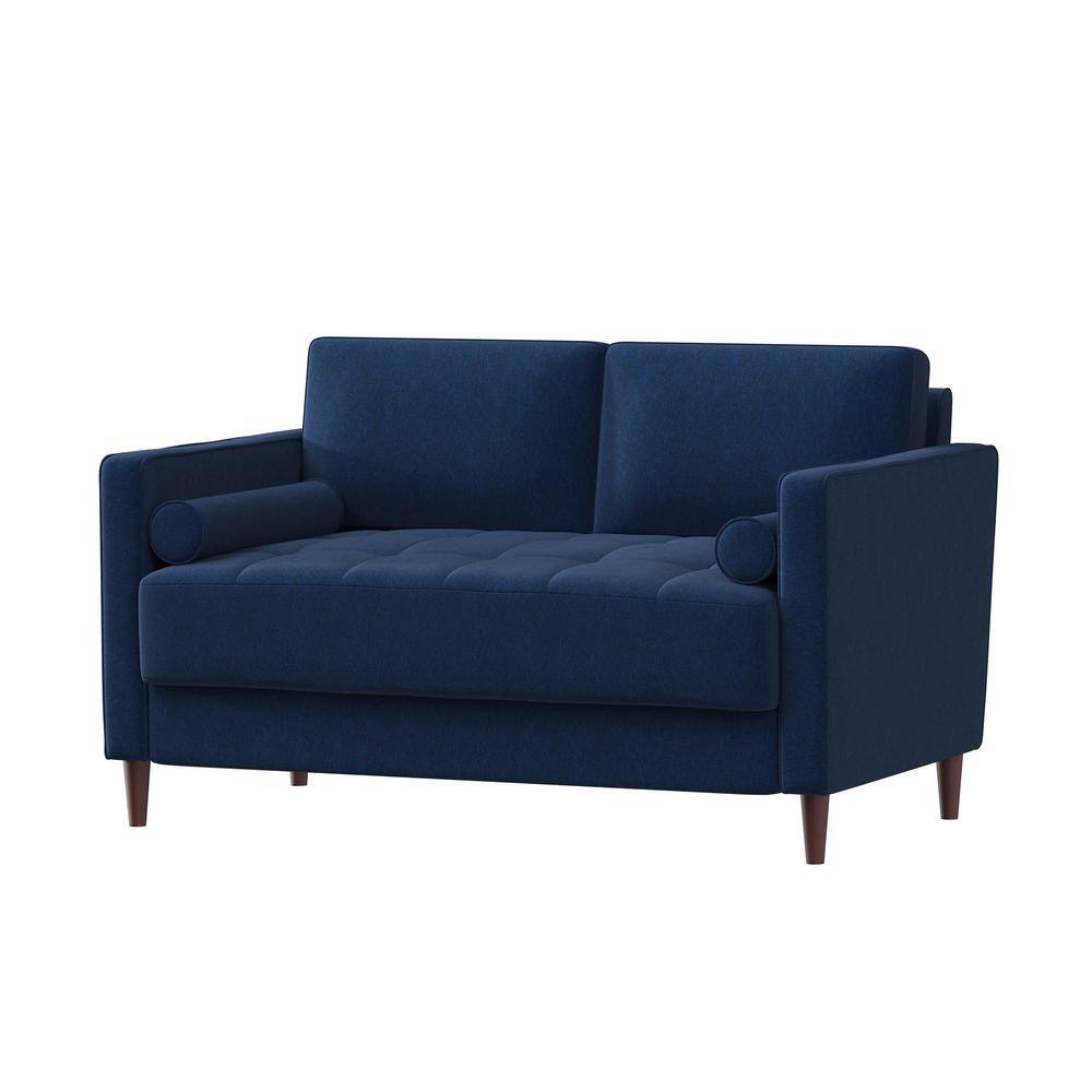 Navy Tufted Microfiber Loveseat with Wood Frame and Removable Cushions