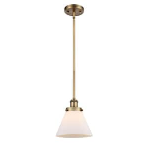 Cone 1-Light Brushed Brass Cone Pendant Light with Matte White Glass Shade