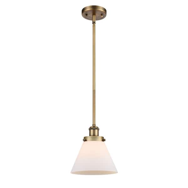 Cone 1-Light Brushed Brass Cone Pendant Light with Matte White Glass Shade