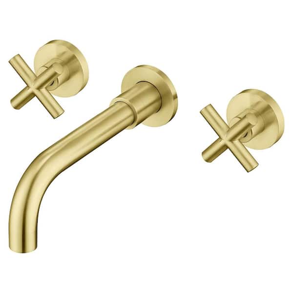 Double Handle Wall Mounted Bathroom Faucet in Brushed Gold