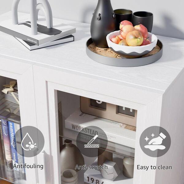 Lirago White Wood 62 in. H Storage Cabinet with Adjustable Shelves