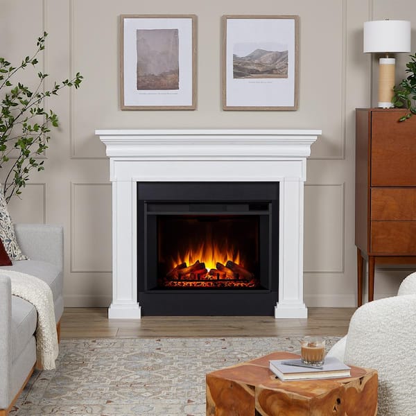 Real Flame Emerson Grand 56 in. Freestanding Electric Fireplace in Rustic White