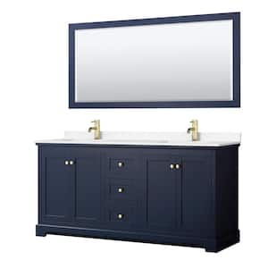 Avery 72 in. W x 22 in. D Double Vanity in Dark Blue with Cultured Marble Vanity Top in White with Basins and Mirror