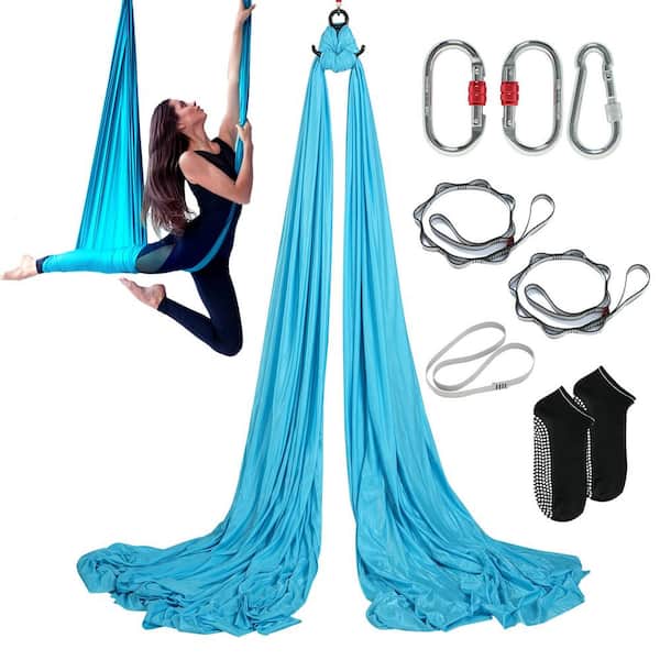 VEVOR Aerial Yoga Hammock and Swing 5.5 Yards Aerial Yoga Starter Kit with 100gsm Nylon Fabric, Blue
