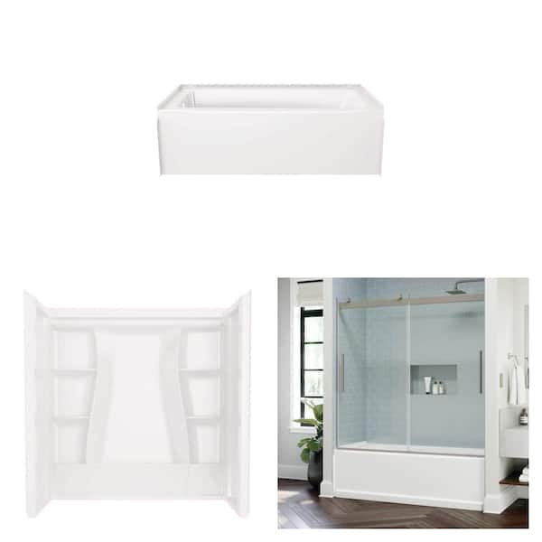 Classic 500 60 in. x 32 in. Bathtub with Left Drain, 3-Piece Alcove Surround and 60 in. Sliding Door Combo