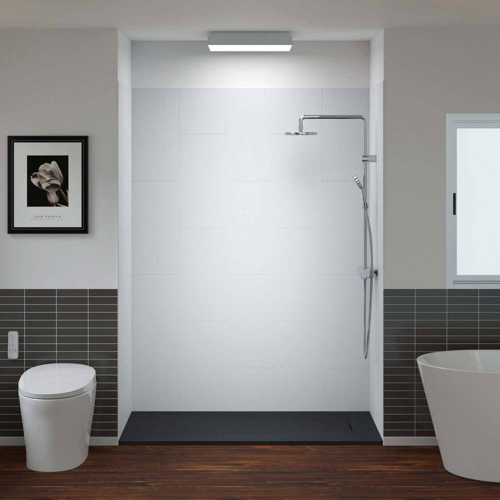 60'' Black Solid Surface Rectangular Shower Stall with Brushed Nickel Trim