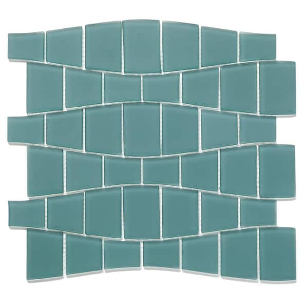 TILE CONNECTION Ripple Lagoon Matte 11-1/4 in. x 12 1/4 in. Geometric Glass Mosaic Tile (10.56 sq. ft./case)