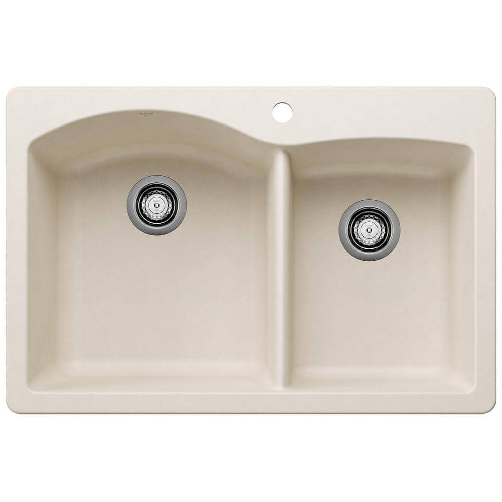 DIAMOND 33 in. Drop-In/Undermount Double Bowl Soft White Granite Composite 