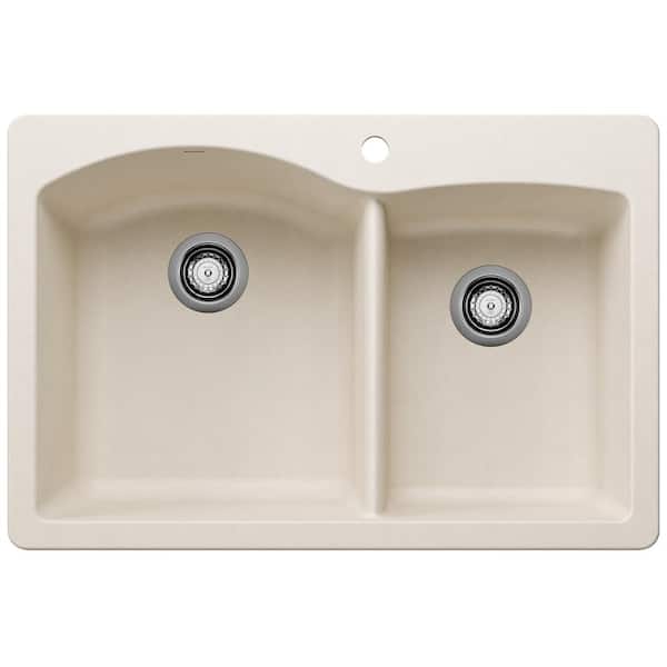 Blanco DIAMOND 33 in. Drop-In/Undermount Double Bowl Soft White Granite Composite Kitchen Sink