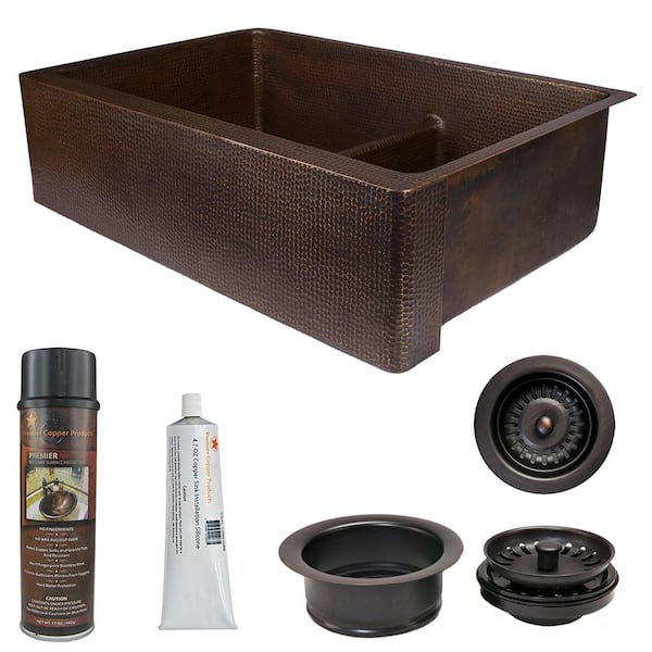 Premier Copper Products All-in-One Copper Rectangle 33 in. 60/40 Double  Bowl Short 5 in. Divider Farmhouse Apron Kitchen Sink with Accessories, Oil  Rubbed Bronze - Yahoo Shopping