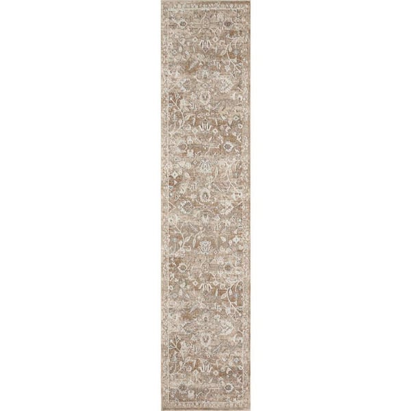 Harbor Beige 2 ft. x 10 ft. Floral Traditional Runner Area Rug