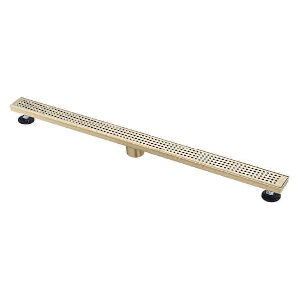 Interbath 36 in. Stainless Steel Linear Shower Drain with Square Hole Pattern Drain Cover in Brushed Gold