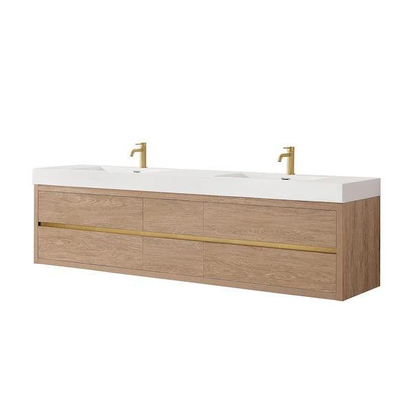 Palencia 84 in.W x 19.7 in.D x 23.6 in.H Double Bath Vanity in N.American Oak with White Composite Stone Top