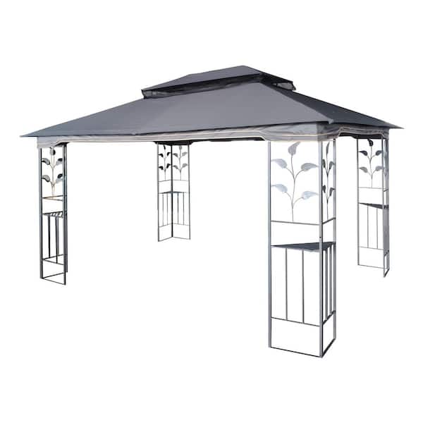 Outdoor Gazebos with Mosquito Netting-Patio Canopies, 13 ft. x 10 ft. Gray Top Portable Gazebo Canopy Tents