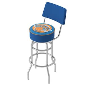 New York Knicks Logo 31 in. Orange Low Back Metal Bar Stool with Vinyl Seat