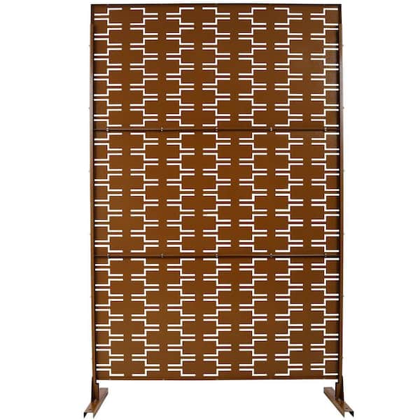 Outdoor & Indoor 6.3 ft. x 4 ft. Freestanding Decorative Privacy Fence Screen Brown Metal for Garden Fence