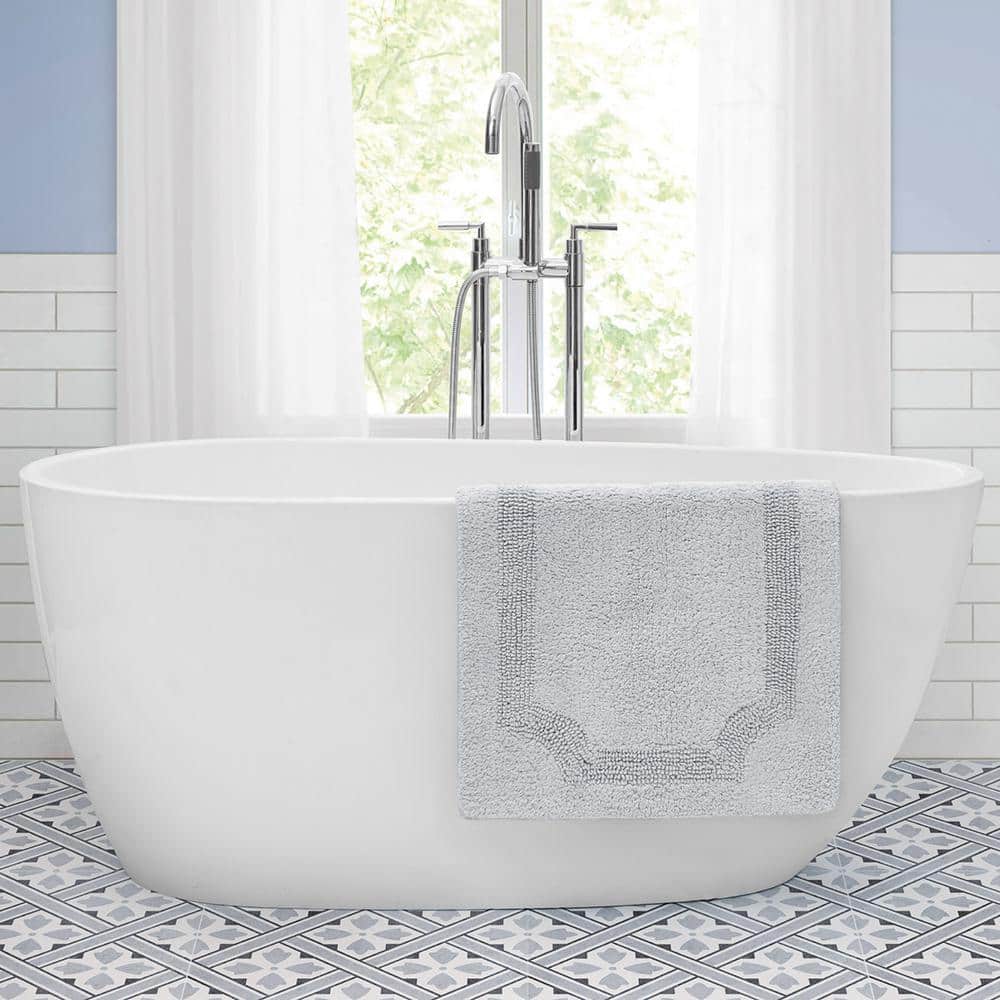 Laura Ashley Light Gray Reversible Cotton Bath Rug 17" x 24"