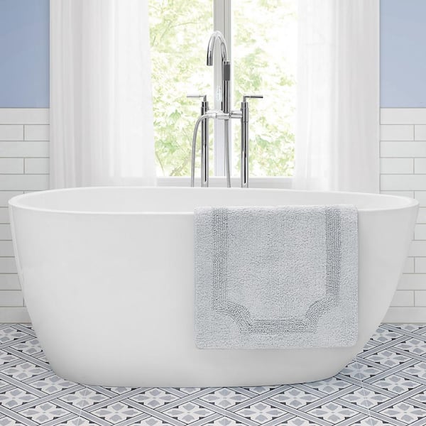 Laura Ashley Reversible Light Grey 17 in. x 24 in. Cotton Bath Mat