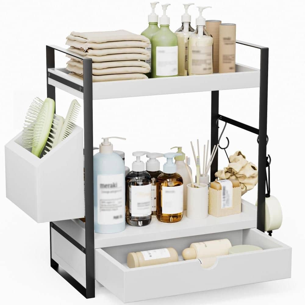 Numhew 2-Tier Wooden Bathroom Counter Organizer with Drawer and