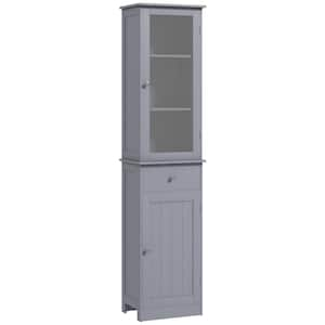 Storage Cabinet 15.75 in. W x 10.75 in. D x 67.5" H Gray MDF, Acrylic Freestanding Linen Cabinet With Drawer and Shelves