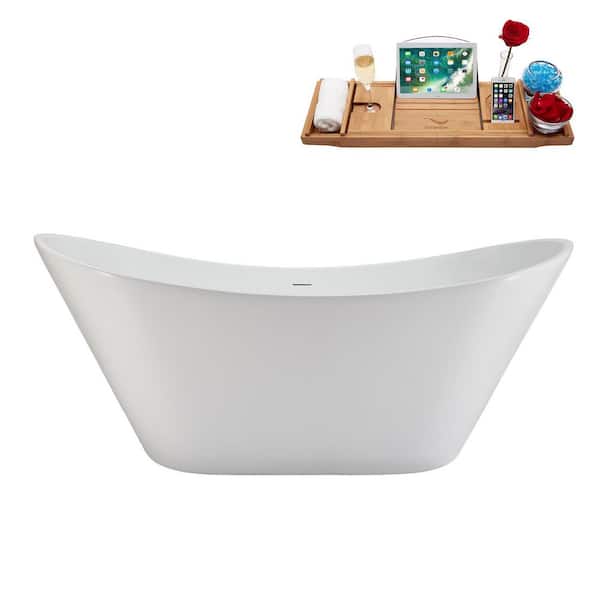 Streamline 67 in. x 31 in. Acrylic Freestanding Soaking Bathtub in Glossy White With Brushed Nickel Drain