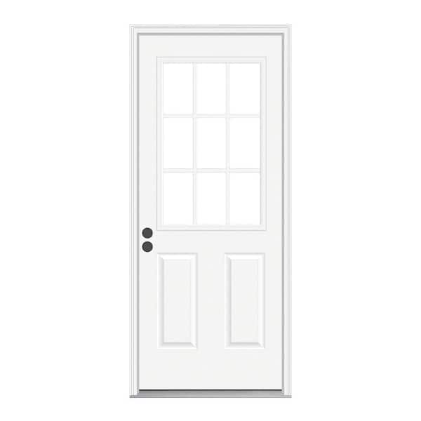 JELD-WEN 32 in. x 80 in. 9 Lite Primed Fiberglass Prehung Front Door with Brickmould