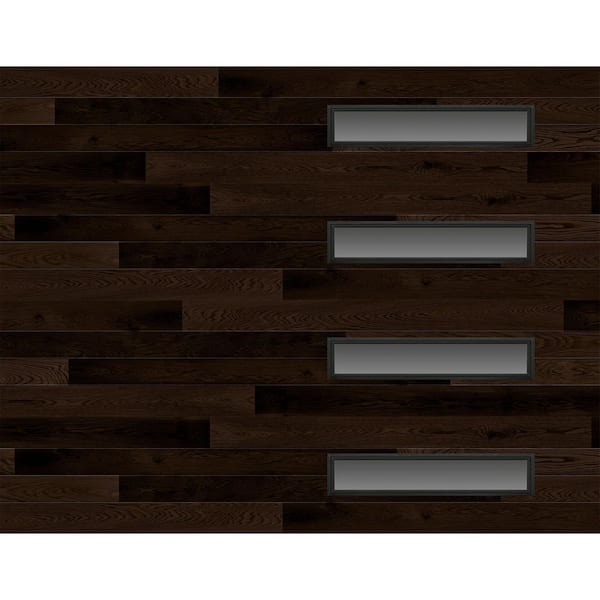 Modern Steel 9 ft. X 7 ft. 18.4 R-Value Insulated Wood Look Plank Espresso Garage Door with Slim Windows