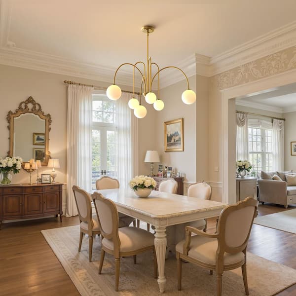 YANSUN 6-Light Gold Modern LED Pendant Light, G9 Base Hanging