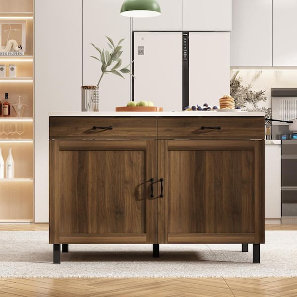 FUFU&GAGA Burly Wood and White Wooden 47.2 in. Width Rectangle Sideboard, Storage Cabinet, Food Pantry with 2-Drawer and 4-Shelf