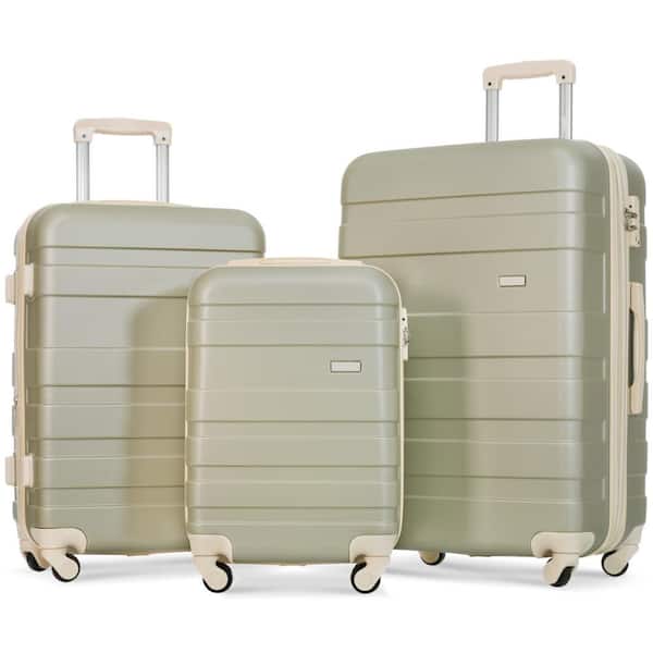 Merax Golden Green and Beige Lightweight Durable 3-Piece Expandable ABS Hardshell Spinner Luggage Set with TSA Lock