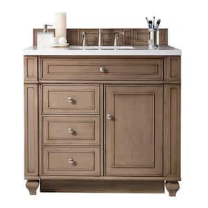 Bristol 36.0 in. W x 23.5 in. D x 34 in. H Bathroom Vanity in Whitewashed Walnut with White Zeus Quartz Top