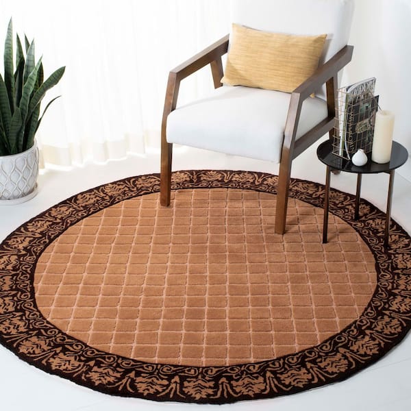 Total Performance 6 ft. x 6 ft. Round Ivory/Chocolate Diamond Border Area Rug