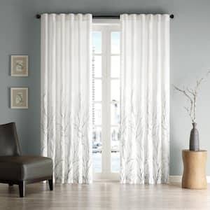 Eliza White Botanical Polyester 50 in. W x 95 in. L Room Darkening Rod Pocket and Back Tabs Curtain with Lining