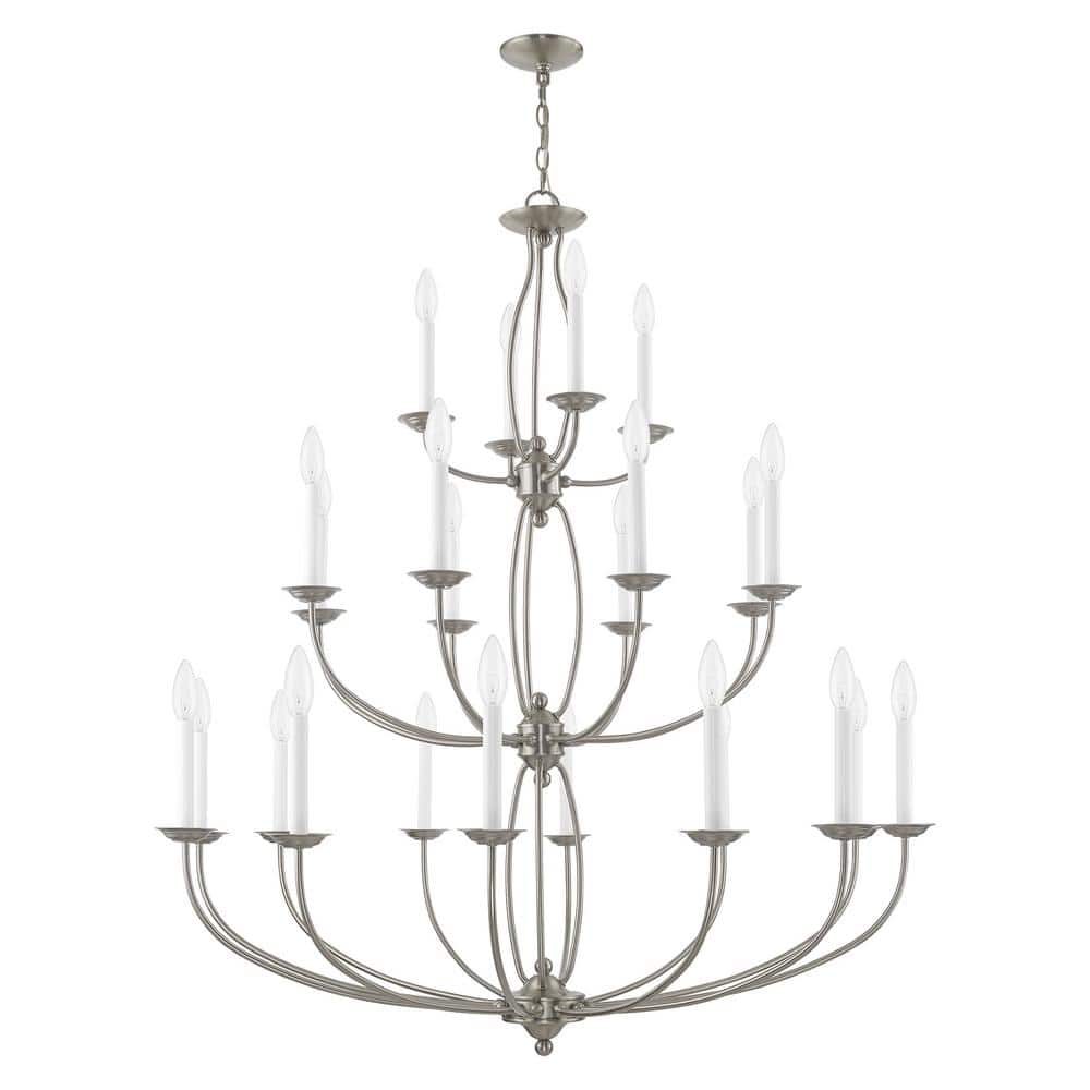 Elegant Brushed Nickel 24-Light Candle-Style Chandelier