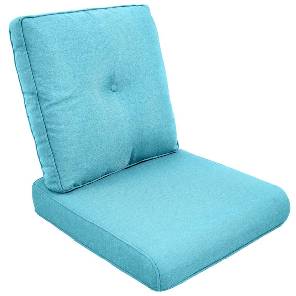 Modern 22 in. x 25 in. 2-Piece Deep Seating Outdoor Lounge Chair Cushion Set in Light Blue with Center Button (2-Piece)
