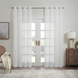 Eureka White Abstract Polyester 50 in. W x 63 in. L Grommeted Sheer Curtain Panel