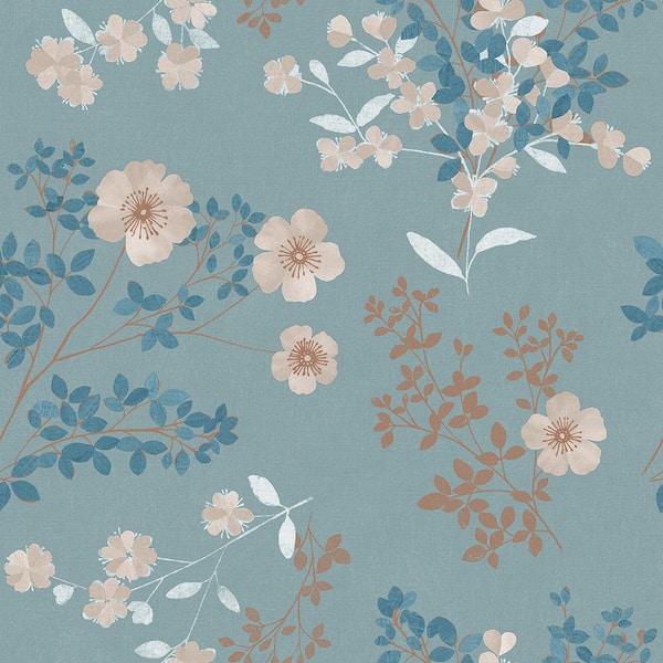 Wall Vision Prairie Rose Teal Floral Paper Strippable Roll (Covers 57.8 sq. ft.)