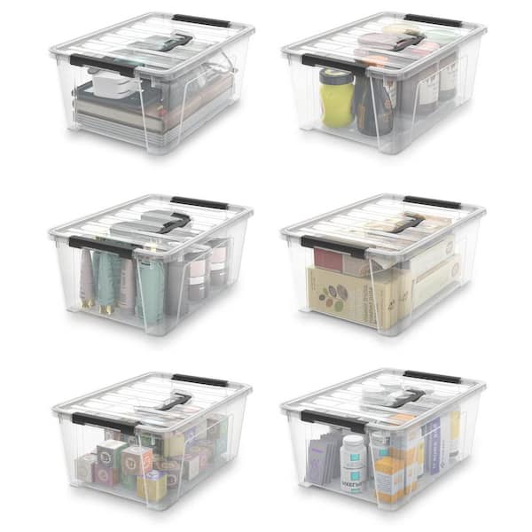 Afoxsos Clear 11 in. x 7.7 in. Plastic Storage Bin with Handle and