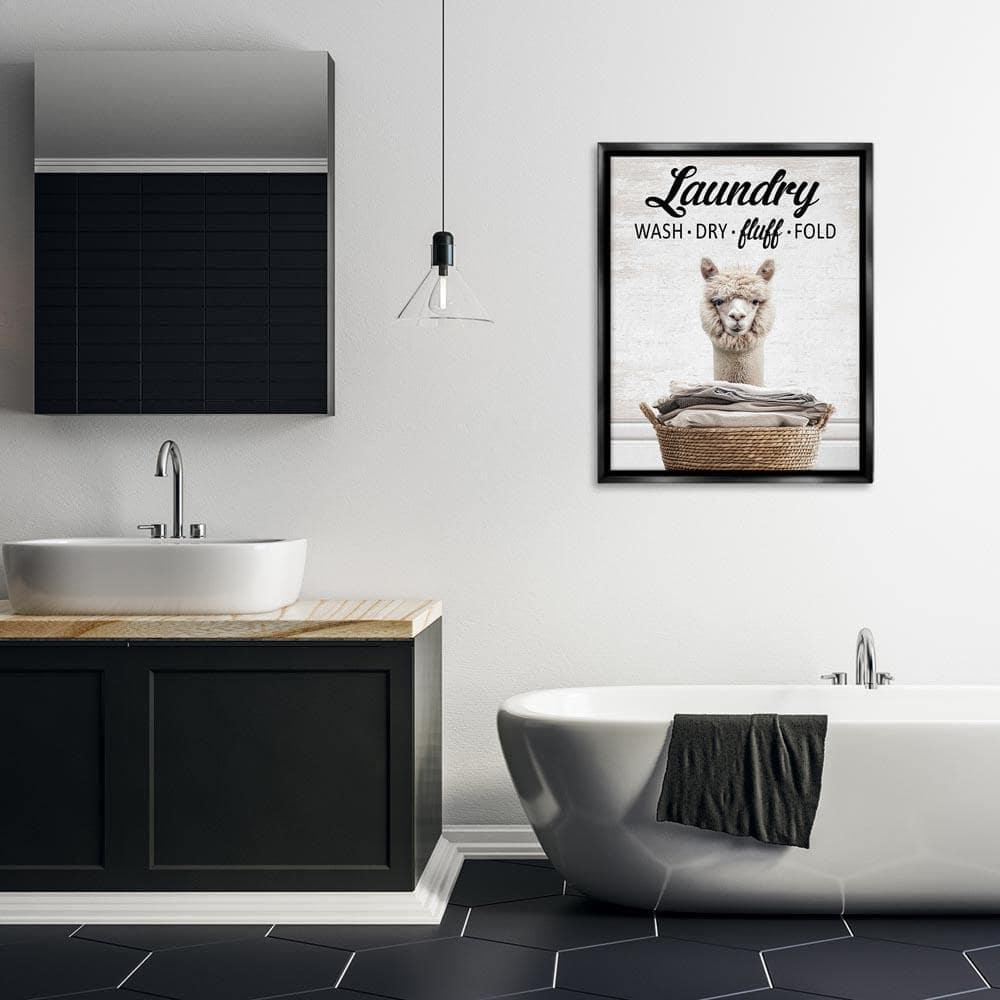 UPC 199235318605 product image for Wash Dry Fluff Laundry Alpaca by Lettered and Lined Black Floater Frame Typograp | upcitemdb.com