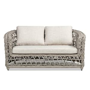 Everly 63.5 in. Axroma Beige Woven Aluminum Frame Barrel Deep Seating Patio Outdoor Loveseat Sofa with Cushions