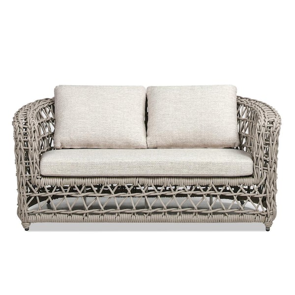 Jennifer Taylor Everly 63.5 in. Axroma Beige Woven Aluminum Frame Barrel Deep Seating Patio Outdoor Loveseat Sofa with Cushions