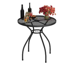 Round Outdoor Dining Table Bar Height Bistro Table Indoor-Outdoor Metal Patio Table with Umbrella Hole for Lawn Black
